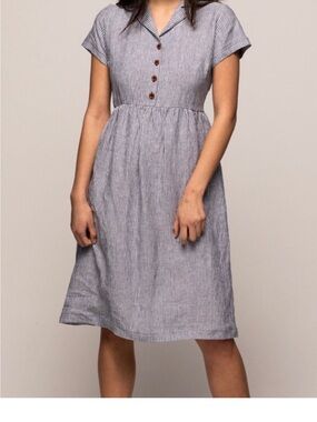 Pryne & Smith Blue Model 30 Cosette Stripe Linen Dress